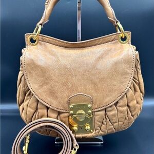 Miu Miu Brown Coffer 2 Way Leather Satchel Beige
